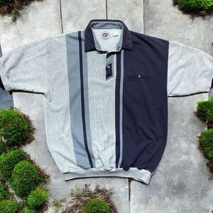 LD Sport Vintage Casual Sweatshirt Polo Gray Navy Poly Blend Shirt Mens Size XLT